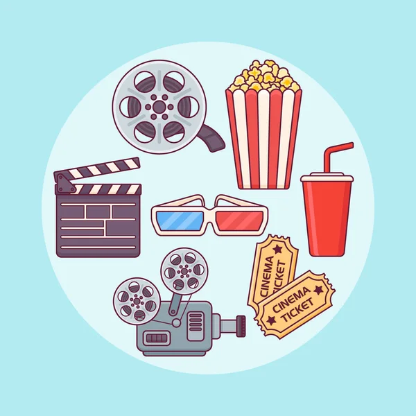 Conjunto de elementos de diseño de cine. Iconos de línea plana de película. Ilustración vectorial . — Archivo Imágenes Vectoriales