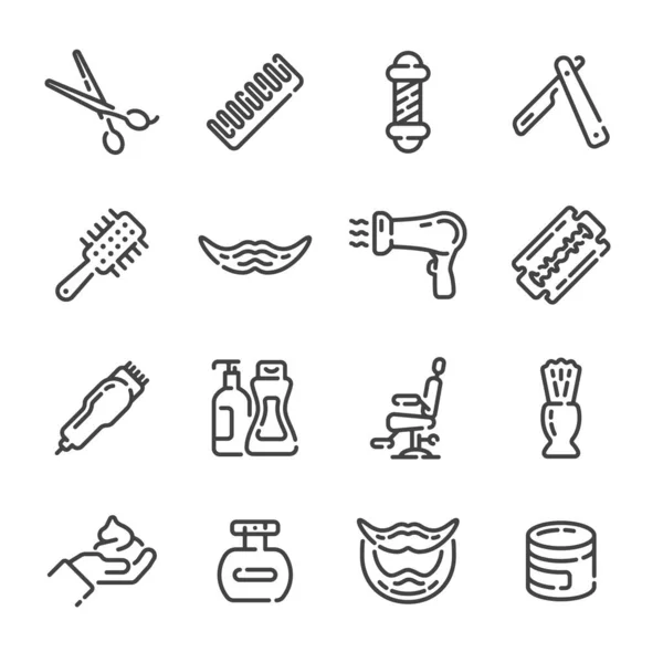 Conjunto Barbería Peluquería Esbozan Iconos Ilustración Vectorial — Archivo Imágenes Vectoriales