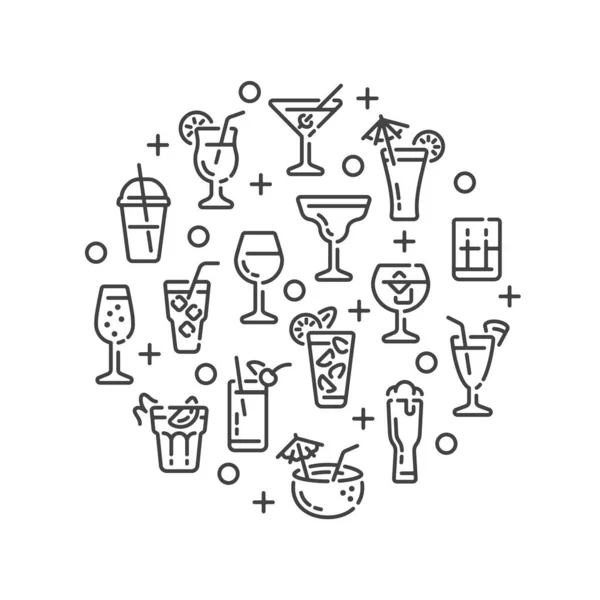 Diseño Línea Con Bebidas Alcohólicas Elementos Cócteles Aislados Sobre Fondo — Archivo Imágenes Vectoriales