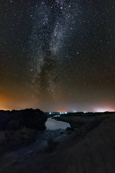 Nacht Landschap Melkweg Sterrenhemel — Stockfoto