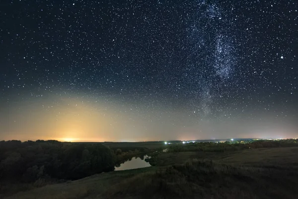 Nacht Landschap Melkweg Sterrenhemel — Stockfoto