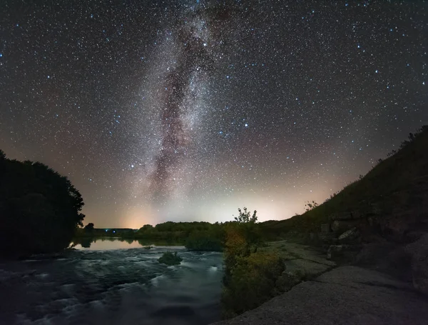 Nacht Landschap Melkweg Sterrenhemel — Stockfoto