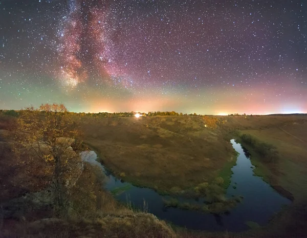 Nacht Landschap Melkweg Sterrenhemel — Stockfoto