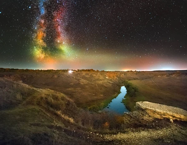 Nacht Landschap Melkweg Sterrenhemel — Stockfoto