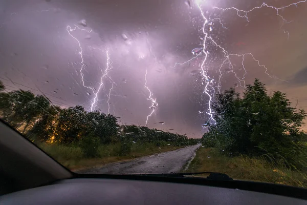 Storm Wolken Bewolkt Nacht Bliksem Onweersbui — Stockfoto
