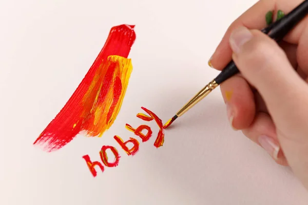 Pintura Arte Criatividade Conceito Hobby Mão Com Pintura Pincel Imagem — Fotografia de Stock