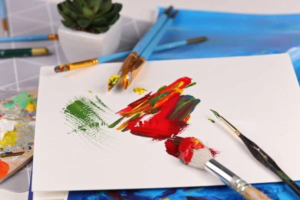 Hobby Painting Art Creativity Concept Artistic Equipment Brushes Tubes Paint — Stock Photo, Image