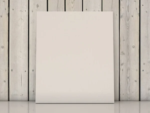 Interior poster mock up with vertical empty canvas frame on wooden wall background. 3D rendering. — Stock Photo, Image