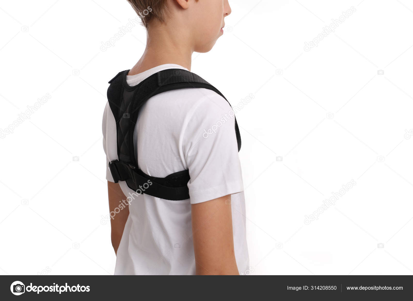 Enfant / écolier avec correcteur de posture. Scoliose, traitement par  cyphose image libre de droit par glisic_albina © #314208550