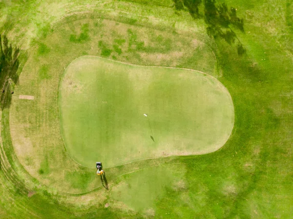 Luftaufnahme Golfplatz Saftig Grünes Gras Auf Golfplatz Mit Weg Für — Stockfoto