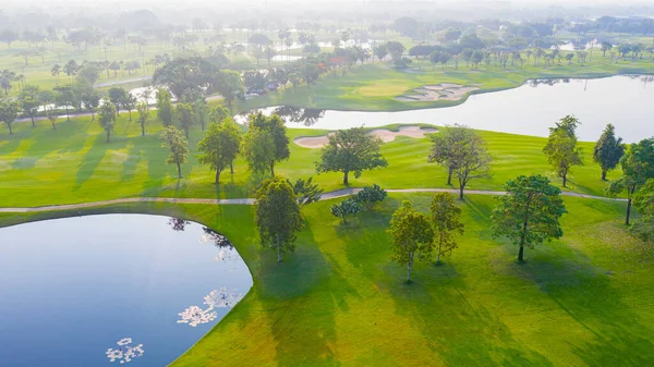 Luchtfoto Van Golfveld Landschap Met Zonsopgang Uitzicht Ochtend Schot Bangkok — Stockfoto