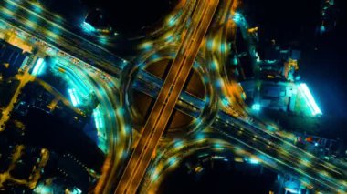 4k, Zaman atlamalı otoban üst görünümü, Circl Yolu trafiği Bangkok Tayland 'da önemli bir altyapı