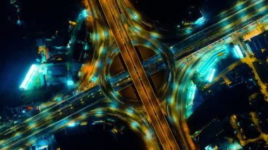 4k, Zaman atlamalı otoban üst görünümü, Circl Yolu trafiği Bangkok Tayland 'da önemli bir altyapı