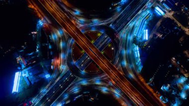 4k, Zaman atlamalı otoban üst görünümü, Circl Yolu trafiği Bangkok Tayland 'da önemli bir altyapı