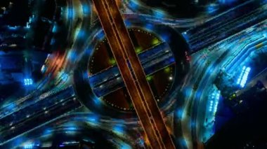 4k, Zaman atlamalı otoban üst görünümü, Circl Yolu trafiği Bangkok Tayland 'da önemli bir altyapı