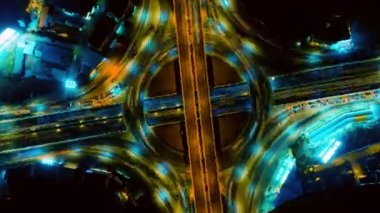 4k, Zaman atlamalı otoban üst görünümü, Circl Yolu trafiği Bangkok Tayland 'da önemli bir altyapı