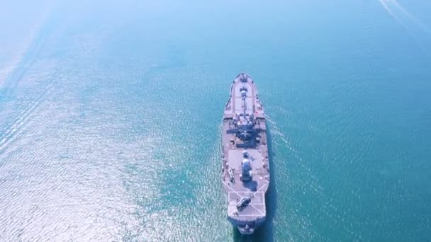 Portaaviones Marina Mar Abierto Vista Aérea Del Acorazado Transporte Marítimo — Vídeo de stock