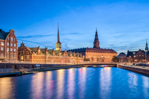 Copenhagen City Nocy Miasto Christiansborg Pałac Kopenhaga Dania — Zdjęcie stockowe