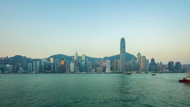 香港市タイムラプスのビクトリア ハーバーと香港のスカイラインの時間経過ビデオ — ストック動画