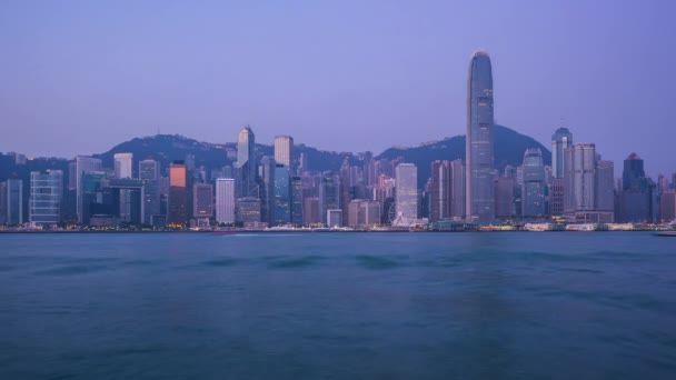 Hong Kong Skyline Med Utsikt Över Victoria Harbour Natt Till — Stockvideo