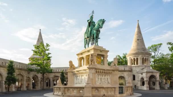 Timelapse Video Van Bronzen Standbeeld Van Stephen Hongarije Budapest City — Stockvideo