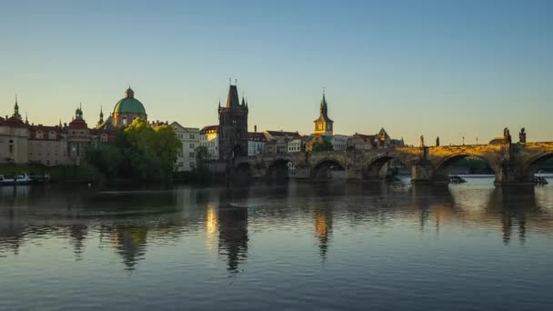 Filmy Poklatkowe Panoramę Pragi Wełtawy Timelapse Republiki Czeskiej — Wideo stockowe