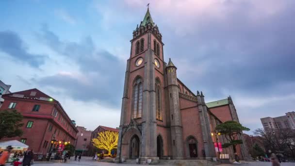 Tag Nacht Zeitraffer Video Der Kathedrale Von Myeongdong Seoul Südkorea — Stockvideo