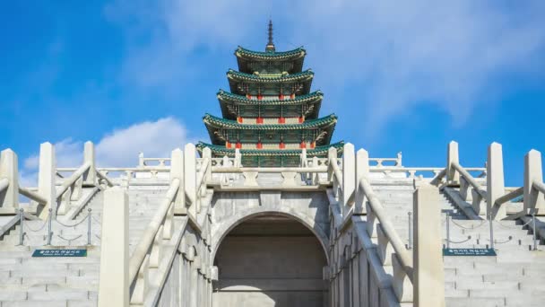 Prachtige Mooie Hemel Timelapse Van Gyeongbokgung Paleis Seoel Zuid Korea — Stockvideo