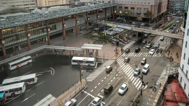 Timelapse Del Día Noche Del Tráfico Cerca Estación Nagano Japón — Vídeo de stock