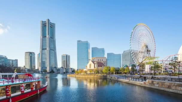 Yokohama City Skyline Dzień Nocy Timelapse Japonii — Wideo stockowe