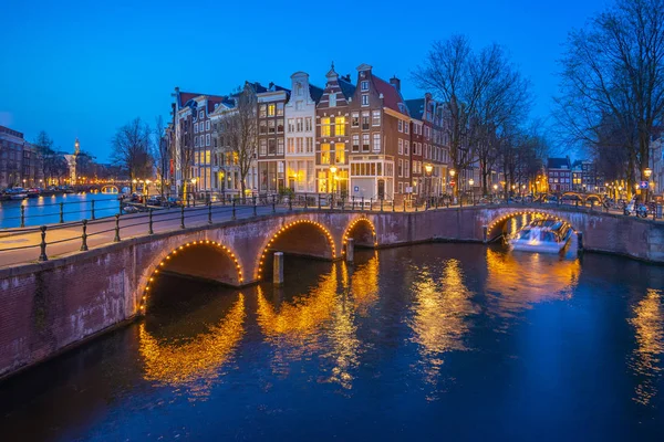 Paisaje Urbano Ámsterdam Noche Holanda — Foto de Stock