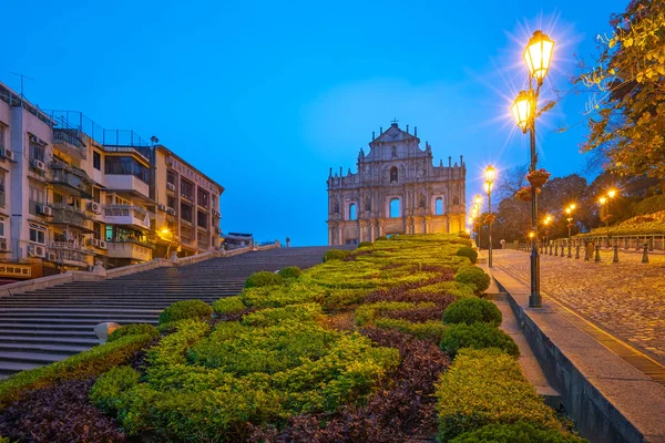 Ruínas São Paulo Noite Macau China — Fotografia de Stock