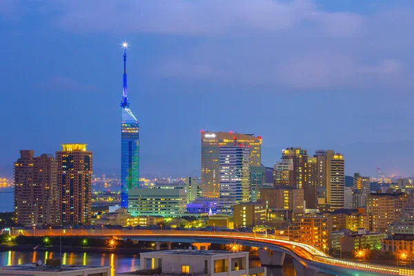 Fukuoka Skyline Natten Japan — Stockfoto