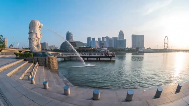 Singapur Ciudad Singapur Abril 2018 Panorama Vista Singapur Merlion Park — Vídeos de Stock