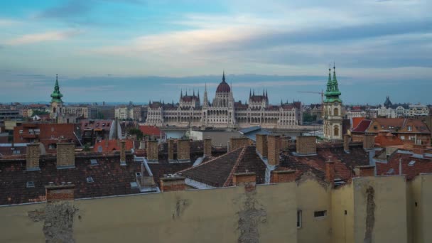 Μέρα Νύχτα Timelapse Budapest City Στον Ορίζοντα Στη Βουδαπέστη Ουγγαρία — Αρχείο Βίντεο