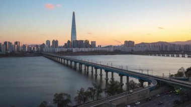 Seoul City, Kore Cumhuriyeti timelapse gün batımında Seul manzarası video Lapse zaman