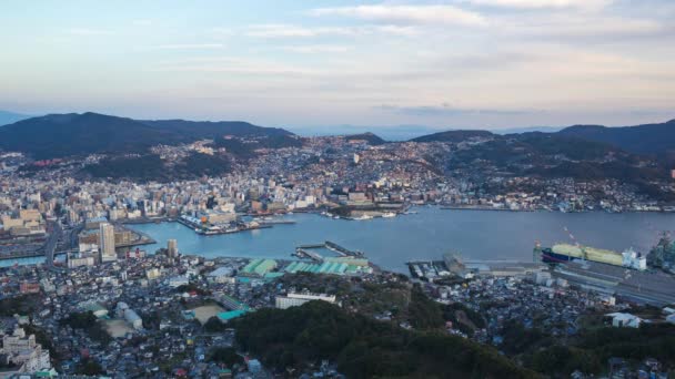 Dzień Nocy Timelapse Nagasaki Panoramę Nagasaki Japonia — Wideo stockowe