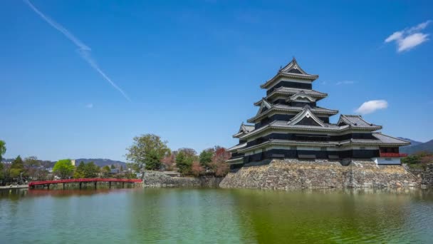 Czas Wygaśnięcia Matsumoto Castle Niebieski Niebo Nagano Japonia Timelapse — Wideo stockowe