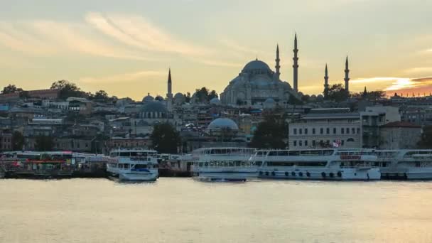 Istabul Cityscape Manzarası Türkiye Görünümünde Galata Köprüsü Günden Itibaren Gece — Stok video
