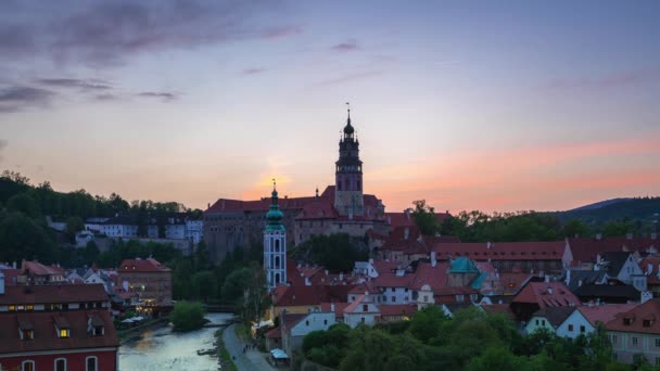 Oude Stad Timelapse Cesky Krumlov Tsjechië Dag Nacht Tijd Vervalt — Stockvideo