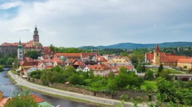 Cesky Krumlov manzarası timelapse Çek Cumhuriyeti zaman atlamalı 