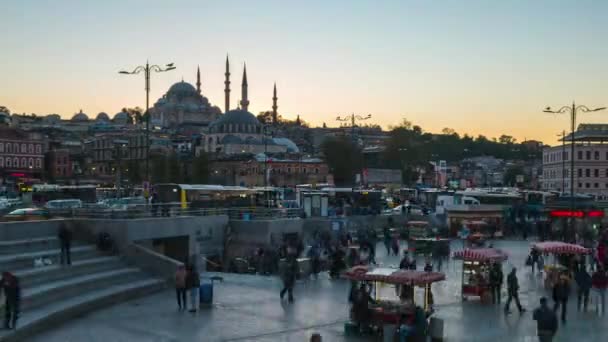 Istambul Cidade Dia Noite Lapso Tempo Perto Ponte Galata Turquia — Vídeo de Stock