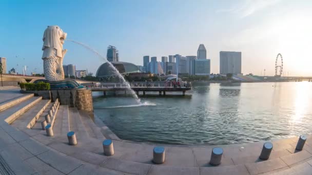 Singapur Merlion Con Edificios Emblemáticos Singapur Time Lapse — Vídeo de stock