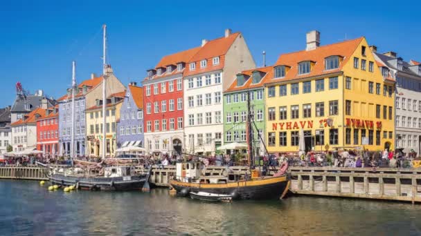 Nyhavn Датском Городе Копли Люди Путешествуют Copa Time Lapse — стоковое видео