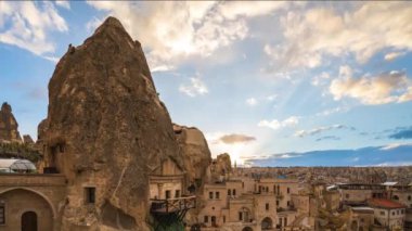 Cappadocia cave Cappadocia manzarası gün gece zaman atlamalı timelapse Goreme, Türkiye, 4k için