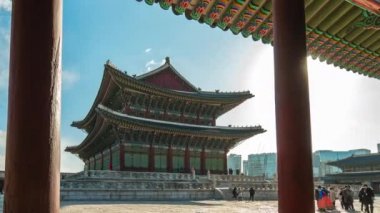 Seoul, Kore zaman atlamalı Gyeongbokgung Sarayı, Seoul, Güney Kore Timelapse 4k