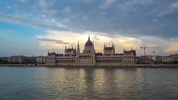 Budapest city skyline with Parliament Building and Danube River in Hungary day to night time laspe 4K