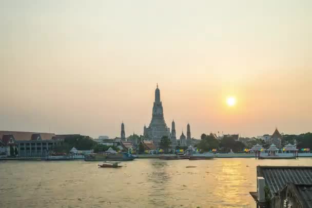 Bangkok Wat Arun Templet Med Floden Chao Phraya Dag Till — Stockvideo