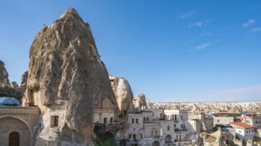 Cappadocia cave şehir manzarası zaman atlamalı ile Göreme, Türkiye'de