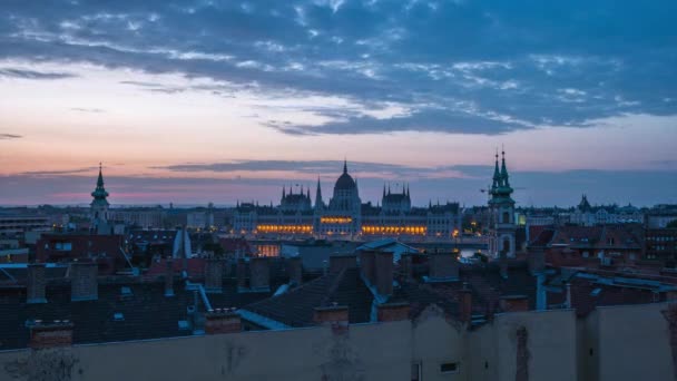 Budapest City Skyline Nacht Dag Tijd Vervalt Boedapest Hongarije — Stockvideo